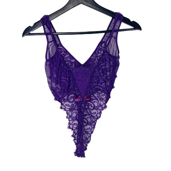 Vintage 90s Ultra High Cut Purple Lace Negligee Small - Picture 2 of 7